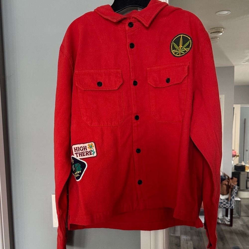Red Men's Jacket with Patches